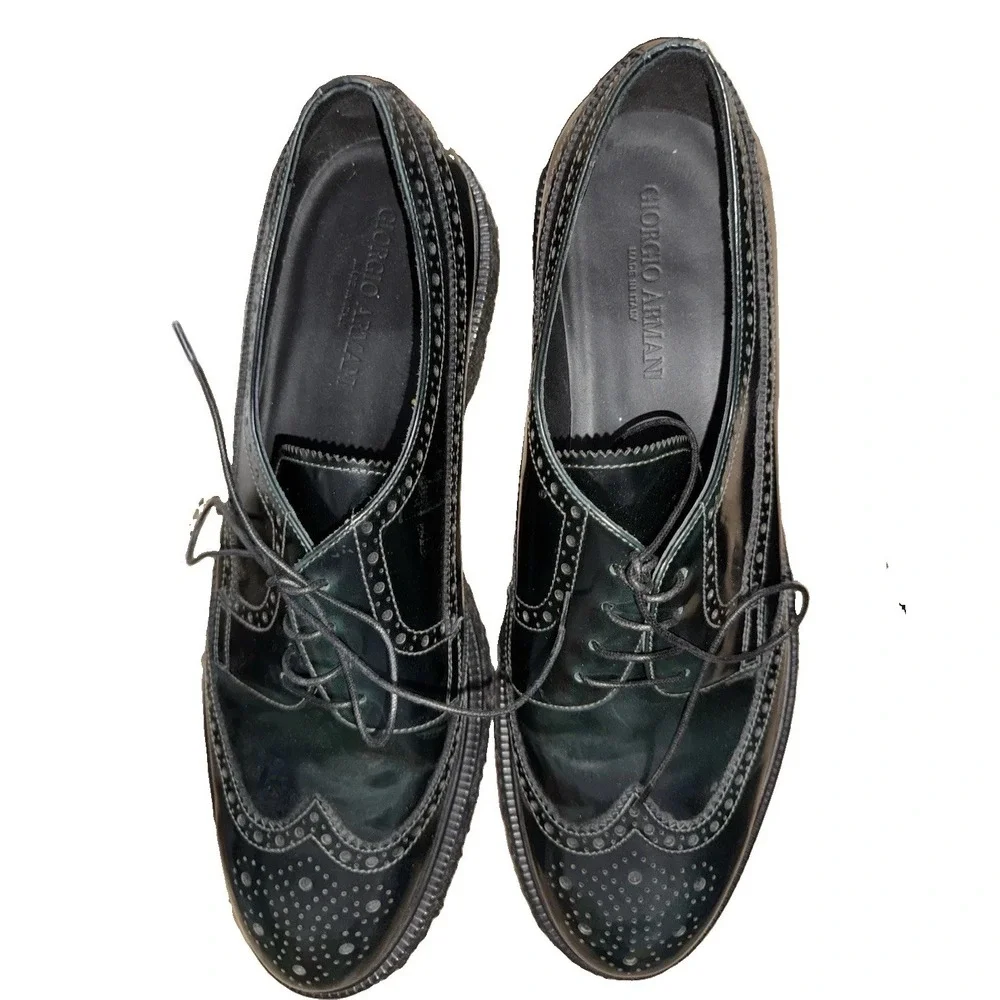Giorgio Armani Green Leather Wingtip Brogue Crepe Sole Derby Shoes X2C446 Sz 12